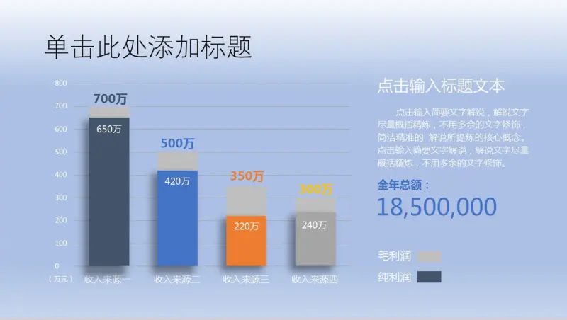 蓝色渐变PPT柱形图图表模板 - 云猴子